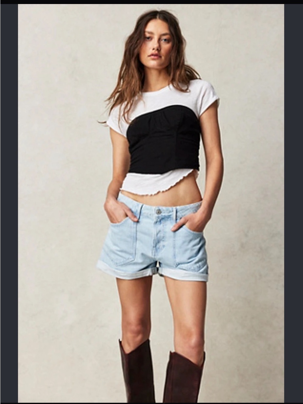 Free people low rise slouchy cuffed jean shorts